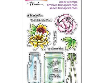 Stampendous BOUQUET FOR YOU Clear acrylic stamp set mason jar with flowers 1 - CS066