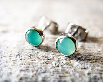 Green Chrysoprase Stud Earrings Sterling Silver