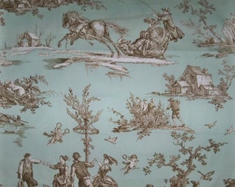 DESIGNER Romantic Fragonard TOILE DE Jouy Fabric 10 Yards Amber Aqua