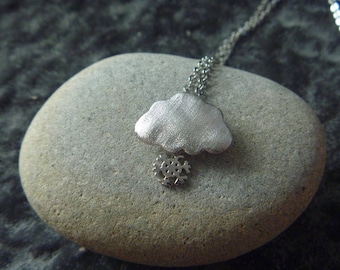 Winter snowflake and cloud necklace