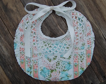 Pink and Blue Floral Baby Bib with Vintage Fabrics