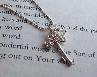 Who Holds the Key- Sterling Silver Key Pendant With Swarovski Crystal Necklace