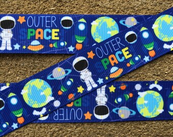 3 yards Outer Space ribbon boys ribbon Ship Martians Aliens Outer Space Grosgrain Ribbon 7/8" Kids Cartoon Hair Bows Ribbons