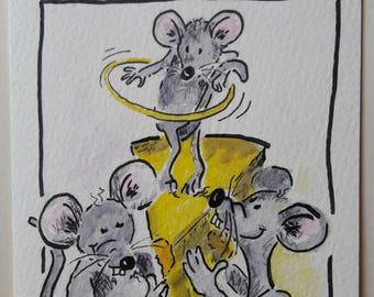 Hand-drawn greeting card download mouse party