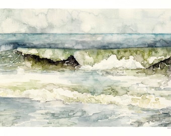 Ocean Wave Painting - Print from my Original Watercolor Painting, "High Tide", Beach Decor, Beach, Blue, Sea, Waves, Ocean Decor