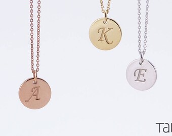 Monogram Disc Necklace, White Gold Necklace, Initial Necklace, Gold Initial Disc, Solid Gold Disc, Monogram Pendant, Birthday Gift