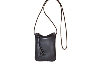 Brown Leather iPhone Purse, Cell Phone Bag, Small Leather Crossbody Essentials Purse,