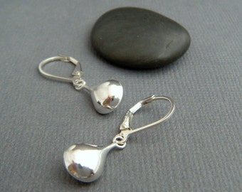 NEW small silver teardrop earrings simple sterling silver drop leverback lever back latchback latch puff oval dangle everyday jewelry gift