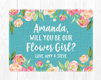 Will You Be My Flower Girl Proposal Gift Flower Girl Puzzle Proposal Will You Be Our Flower Girl Puzzle Flower Girl Proposal Blue Peach Aqua