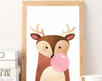 Deer Print, DEER GUM, Deer Antlers, Woodland Nursery, Deer Poster, Deer Head, Woodland Animals, Forest Animals, Animal Printable, Deer Decor