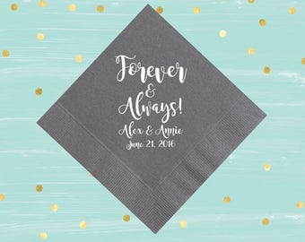 Wedding Napkins, Always & Forever, Personalized Napkins, Anniversary Napkins, Custom Napkins, Gold Foil, Shower Napkins, Wedding Napkins