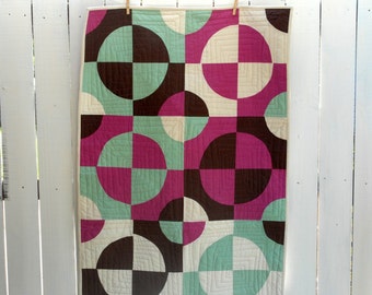 ORGANIC QUILT - Raspberry Pie Circles Quilt - Hand Dyed Organic Cotton Quilt