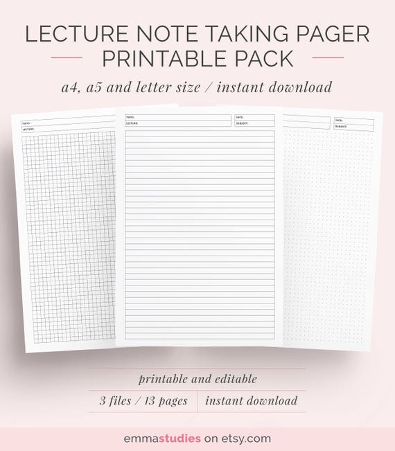 student lecture note taking printable a4 a5 and letter