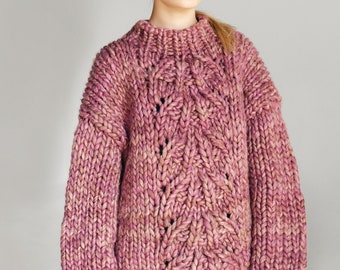 Chunky knit sweater Merino wool sweater Cozy sweater Cute sweater Wool jumper Anitque rose Cable knit sweater Crew neck chunky sweater