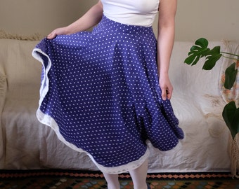 50's skirt 50's Vintage Polka dot skirt Blue White Romantic Summer skirt Pin Up Rockabilly Full circle cotton Handmade skirt full / U1