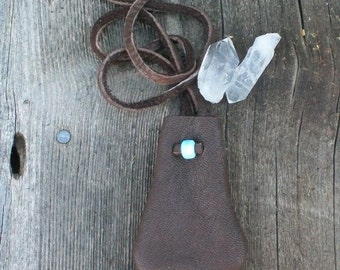Leather neck pouch , Leather medicine bag , Leather crystal pouch, Leather amulet bag, Leather necklace bag, Leather medicine bag