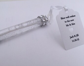 Wedding Bubble Wands, Silver and diamante Bubbles: 50+ Wedding Favors/ Wedding Bubbles
