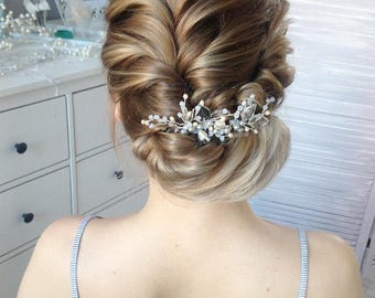 Bridal Hairpiece Wedding Hair Piece Bridal Hair Comb Bridal Rhinestone Pearl wedding Clip Сrystal Hair Comb floral comb Wedding barrette