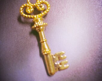 Shiny Gold Skeleton Key Pendants Charms 4 pieces 32mm
