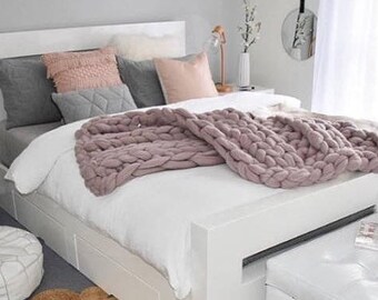 Chunky Knit Blanket, Merino Wool blanket, Chunky Knit Blanket , Arm knit