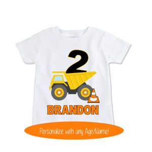Dump Truck Shirt, Construction Birthday Shirt, Toddler Gift, Boy Baby Gift, 2nd Birthday, Gift for Kids shirt, Personalized Kids (EX 254)