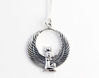 Sterling Silver Egyptian Isis Pendant, Silver Isis Necklace, Egyptian Pendant, Egyptian Necklace, Egyptian Charm, Goddess Necklace