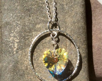 Sterling Silver Pendant Necklace with Swarovski Crystal Heart