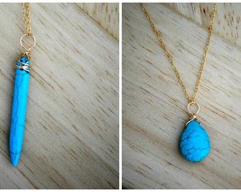 Turquoise pendant 30 inch necklace, long pendant necklace, long layering necklace, bridesmaid gift, bridesmaid necklaces