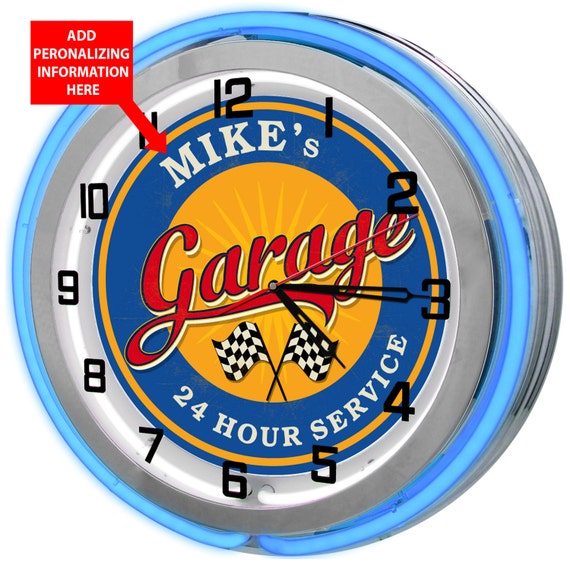 Garage Personalized Double Neon Clock Fully Customized
