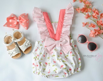 Flamingo Birthday Outfit, Baby Outfit, Toddler Romper, Flamingo Romper, Flamingo Playsuit, Flamingo Vintage Sunsuit, Flamingo One Piece