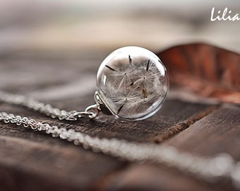 Dandelion necklace, Terrarium necklace, Make a wish necklace, Botanical necklace, Nature necklace, Dandelion jewelry, Holiday gift for her