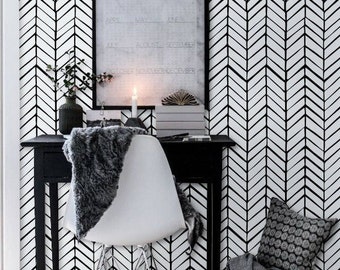 Self adhesive vinyl wallpaper - Chevron pattern print - 026 WHITE/ MIDNIGHT