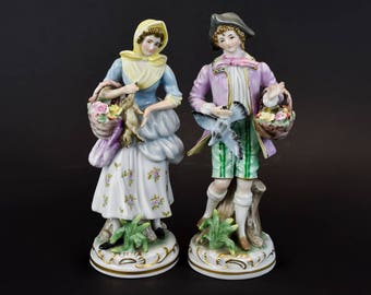German Mid 20th Century Pair of Hand Painted Porcelain Figures ' Male and Female '