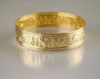 Gold Moroccan Bangle, Gold Bangle, Gold Bracelet, Gift for Her, Gold Leaf Bracelet, Gold Leaf Jewelry, Gold Leaf Bangle, Moroccan bracelet