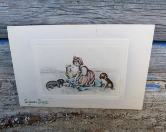 Antique 1900/1910s postcard French illustrated postcard with lamb& dogs for Eastern