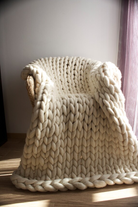 Chunky knit throw Merino wool Wool throw Chunky blanket