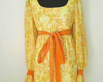 70s Citrus Floral Maxi Dress With Orange Velvet Details