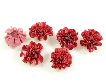 Set of 6 flower satin fabric and glitter - pink