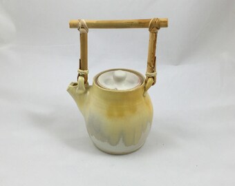 Golden Yellow and White Teapot Handmade Pottery by Daisy Friesen