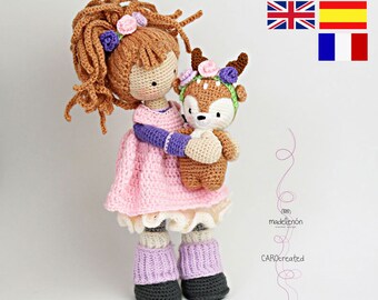 Crochet pattern for doll MIA & deer LAYLA (Deutsch, English, Español, Nederlands, Français)