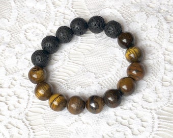 Semi-Precious Cats Eye & Lava Bead Essential Oil Diffuser Bracelet