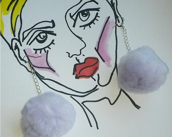Silver Plated Lilac Pom Pom Earrings