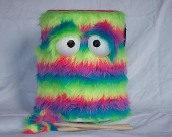 Kids Drum - Shaggy Rainbow Stripes Handmade Eco-Friendly Durable Fun Coolest Marching Puppet Drum For Kids 'BOOM BUDDY'