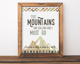 Boys Tribal Nursery Wall Art - The Mountains Are Calling - Baby Boy Shower Gift