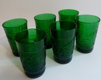 vintage Anchor Hocking forest green sandwich juice glasses set of 6