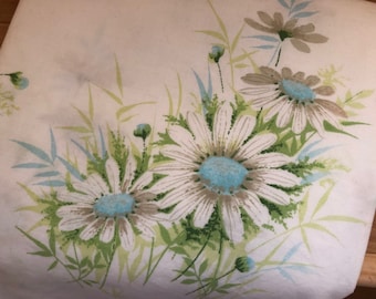 Vintage Blue Daisy Bed Pillowcase Pair Standard Size Bedding