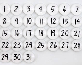 31 White Calendar Number Glass Magnets - NEW!