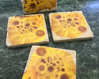 Sunflower Stone Tile Coasters