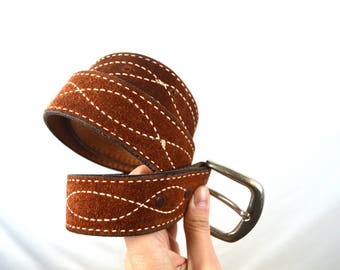 Vintage Suede Leather Western Belt - Size 30 By Justin