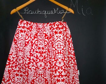 Sample SALE - Will fit Size S/M - Ready to MAIL - A-line SKIRT - Red and White Damask - by Boutique Mia
